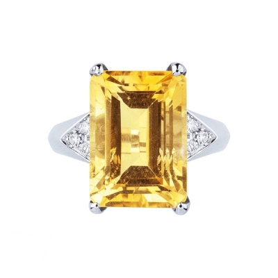 Bague en or blanc 18k citrine et diamants 