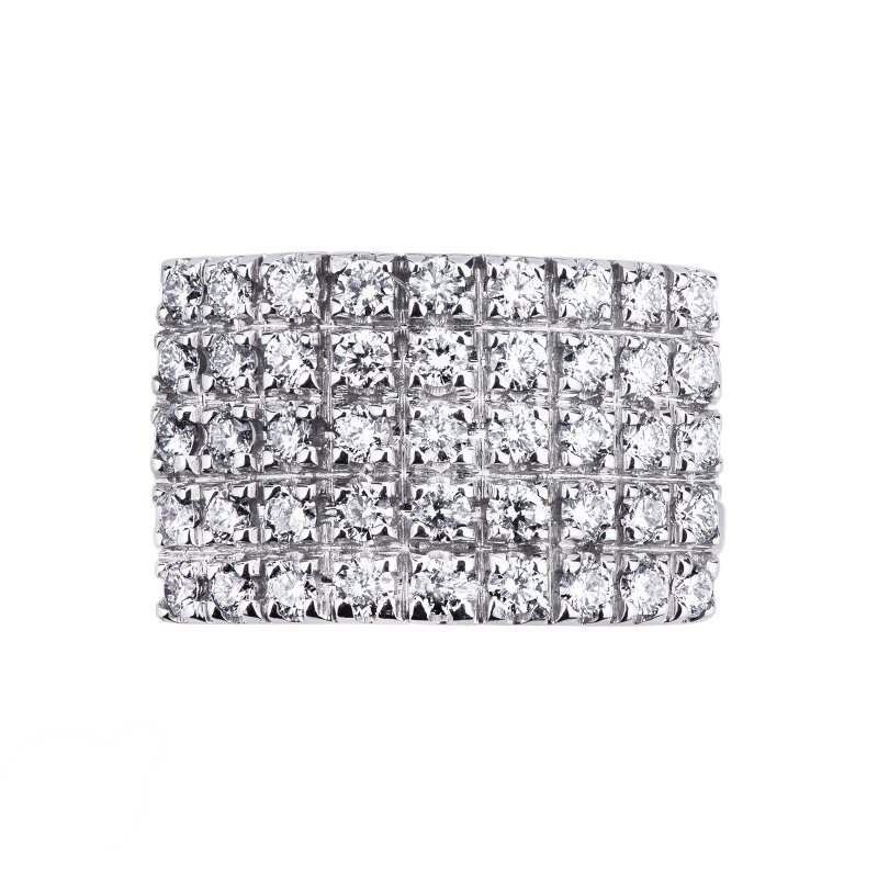 Bague bande cinq rangs en or blanc 18k avec diamants