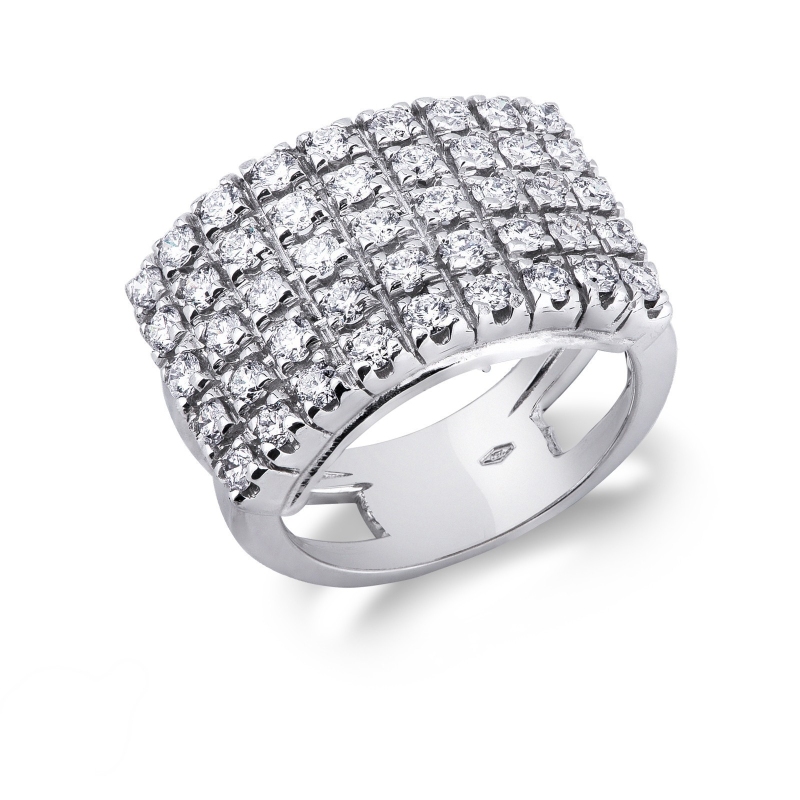 Bague bande cinq rangs en or blanc 18k avec diamants