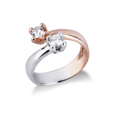Bague Duo en Or Blanc et Rose 18k avec Diamants