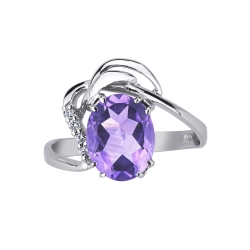 Bague design en or blanc 18k améthyste ovale 2