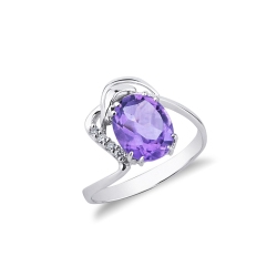 Bague design en or blanc 18k améthyste ovale