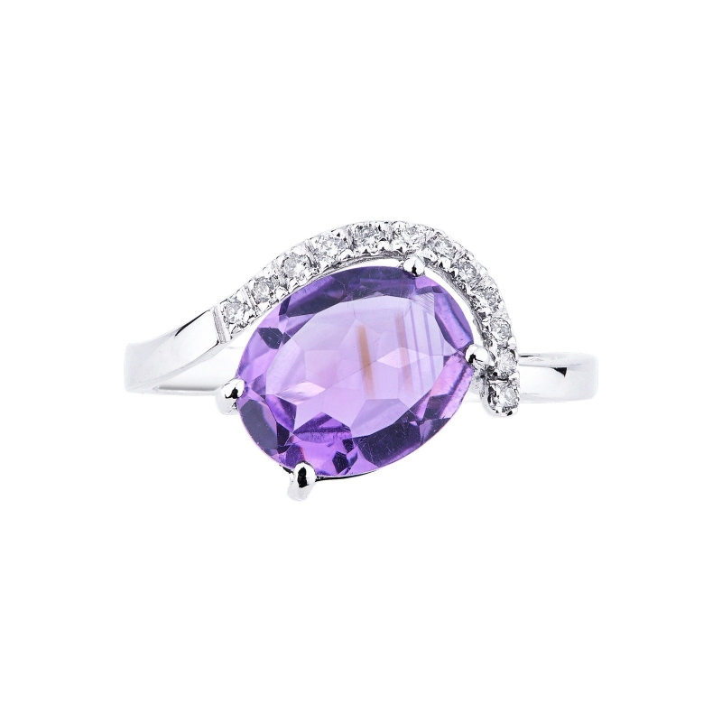 Bague pour femme en or blanc 18k améthyste ovale Bague pour femme en or blanc 18k améthyste ovale