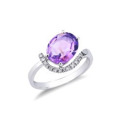 Bague pour femme en or blanc 18k améthyste ovale