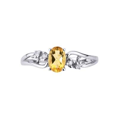 Bague en Or Blanc 18k avec Citrine Ovale et Diamant