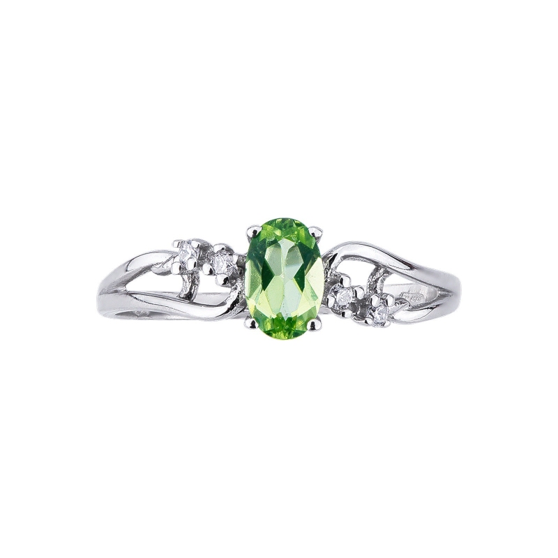 Alliance en or blanc 18ct péridot ovale et diamants Alliance en or blanc 18ct péridot ovale et diamants