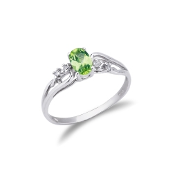 Alliance en or blanc 18ct péridot ovale et diamants
