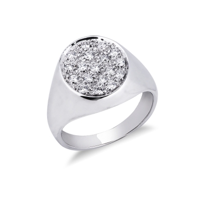 Chevalière or blanc 18k ronde avec diamants