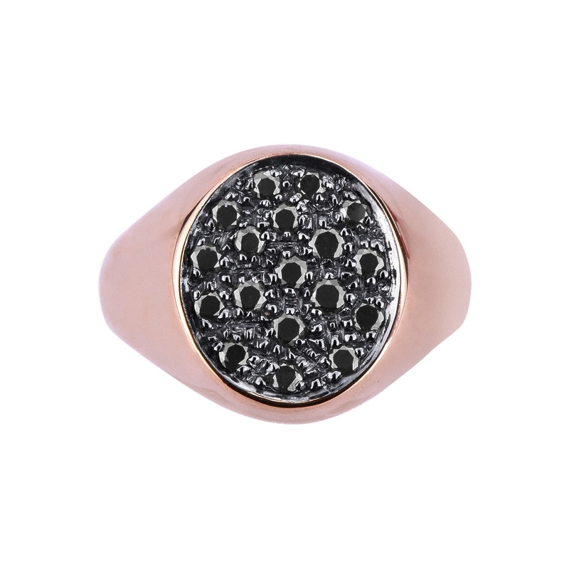 Bague pavé en or rose 18 carats et diamants noirs  Bague pavé en or rose 18 carats et diamants noirs