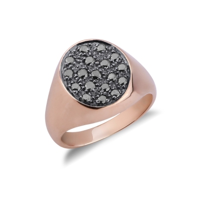 Bague pavé en or rose 18 carats et diamants noirs 