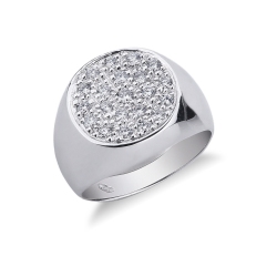 Chevalière en or blanc 18k  ronde avec pavé de diamants