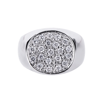 Chevalière homme ronde avec pavé diamants et or blanc 18k