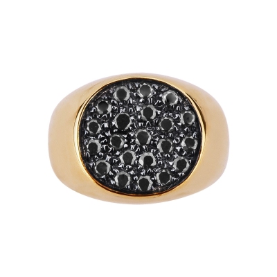 Bague pavé en or jaune 18 carats avec diamants noirs