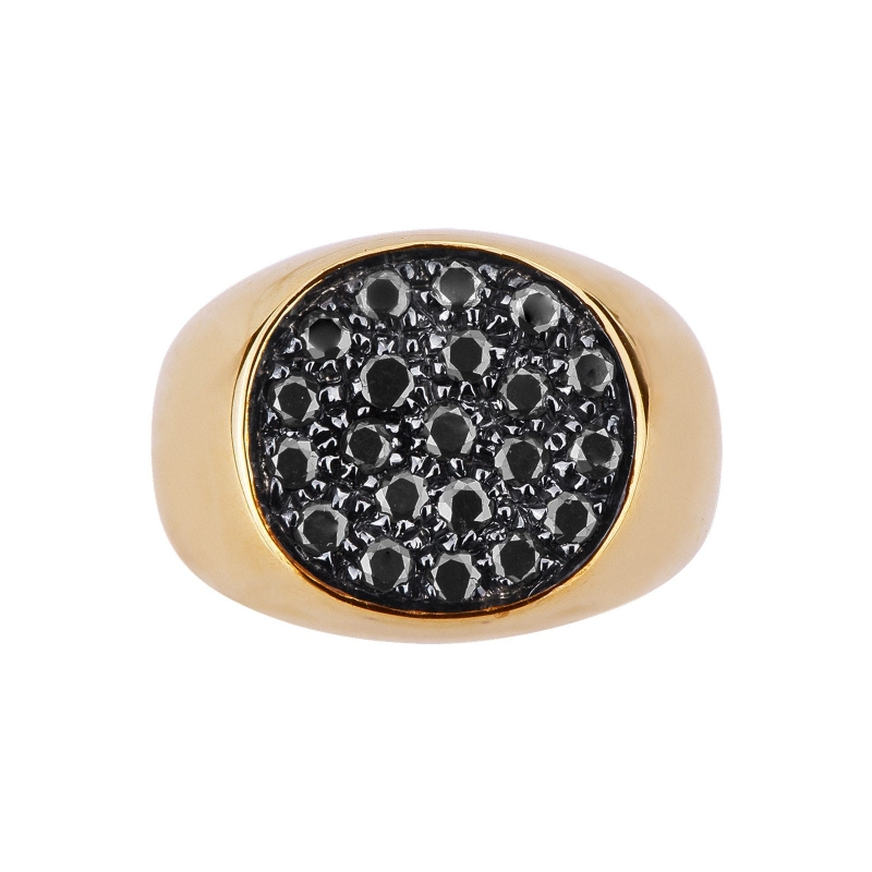 Bague homme pavé en or jaune 750 avec diamants noirs Bague homme pavé en or jaune 750 avec diamants noirs