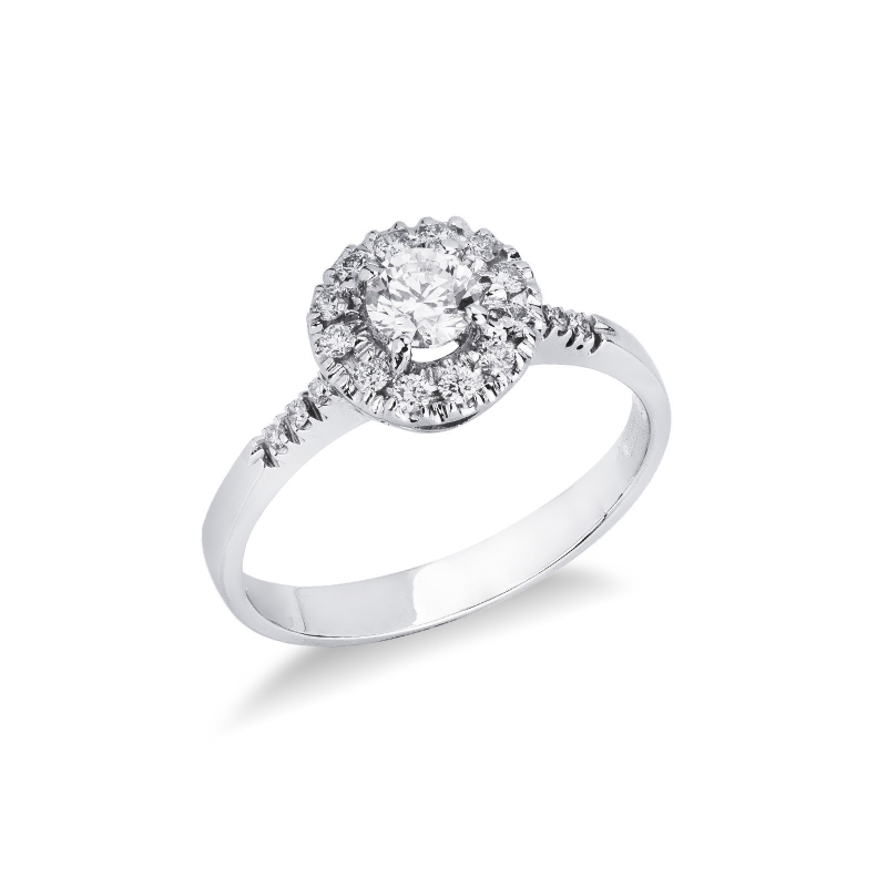 Bague halo en or blanc 18k avec diamants