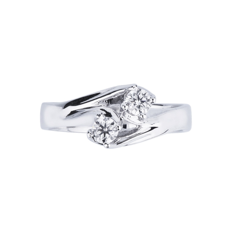 Bague Toi et Moi en Or Blanc 18k avec Deux Diamants Bague Toi et Moi en Or Blanc 18k avec Deux Diamants