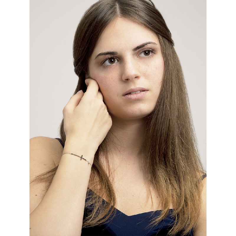 Bracelet croix homme diamants noirs or blanc 18k 