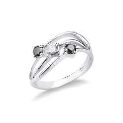 Bague Femme en Or Blanc 18k avec Diamant Central et Diamants Noirs