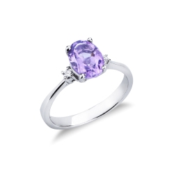 Bague en or blanc 18k avec améthyste centrale et diamants