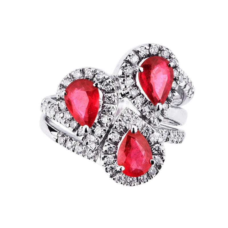 Bague jonc en or blanc 18K avec rubis et diamants Bague jonc en or blanc 18K avec rubis et diamants