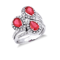 Bague jonc en or blanc 18K avec rubis et diamants