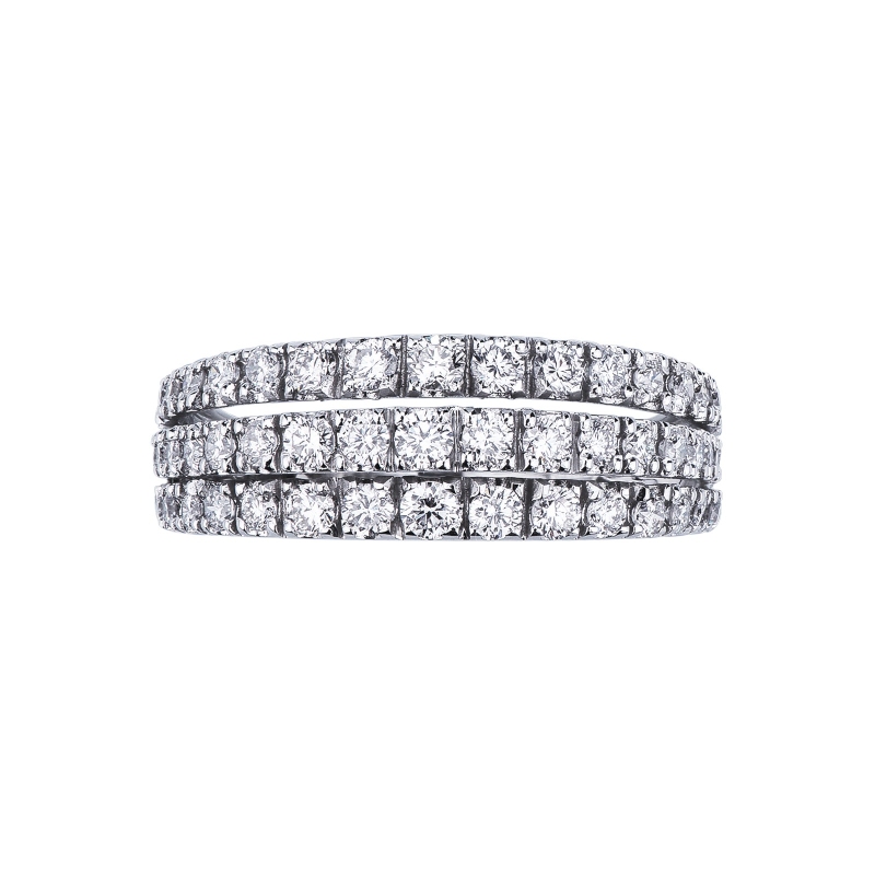 Bague Or Blanc 750/1000 Alliance Triple Rangs Diamant 1.29 ct