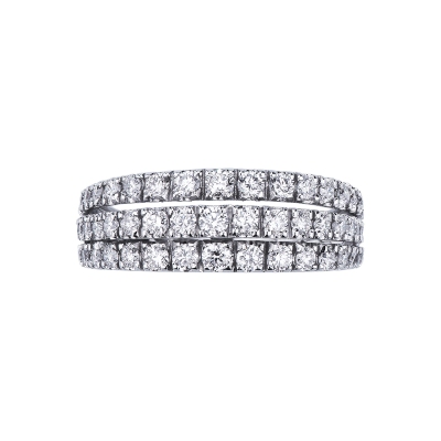 Bague Or Blanc 750/1000 Alliance Triple Rangs Diamant 1.29 ct