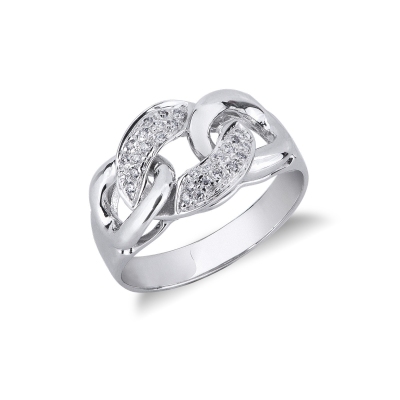 Bague Or Blanc 18k style gourmette avec diamants