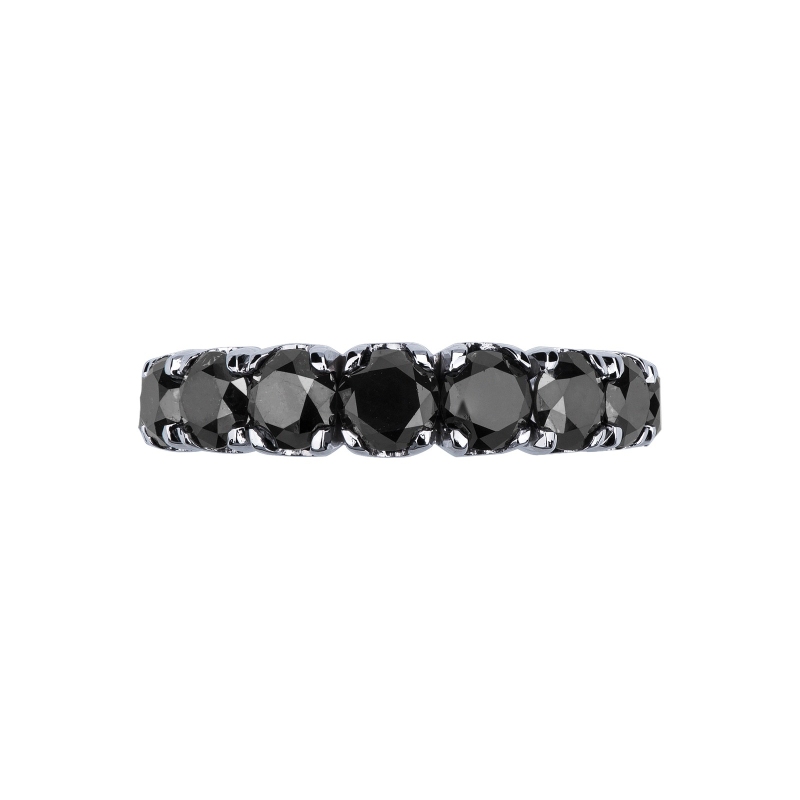Bague demi-alliance en or blanc 18k et diamants noirs Bague demi-alliance en or blanc 18k et diamants noirs
