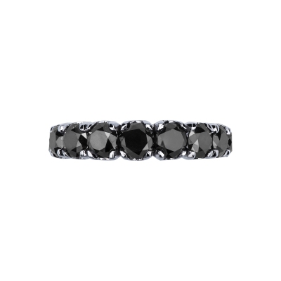 Bague demi-alliance en or blanc 18k et diamants noirs