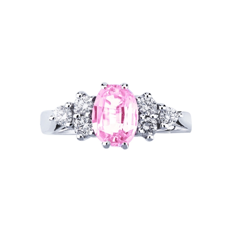 Bague femme or blanc 18k avec saphir rose et diamants
