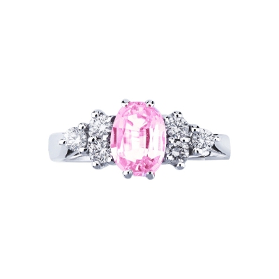 Bague femme or blanc 18k avec saphir rose et diamants
