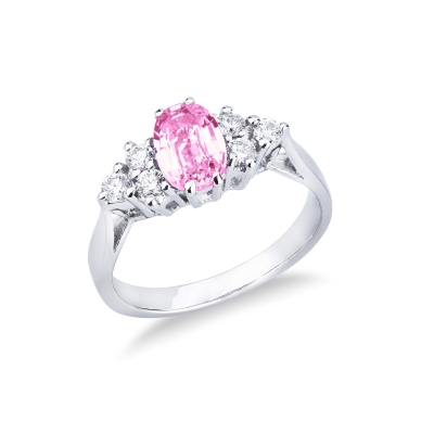 Bague femme or blanc 18k avec saphir rose et diamants
