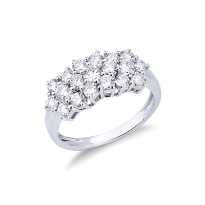 Bague en or blanc 18 carats avec 3 fleurs unies en diamants