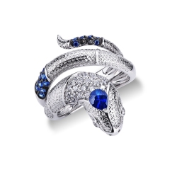 Bague Or Blanc 18k serpent avec diamants et saphirs