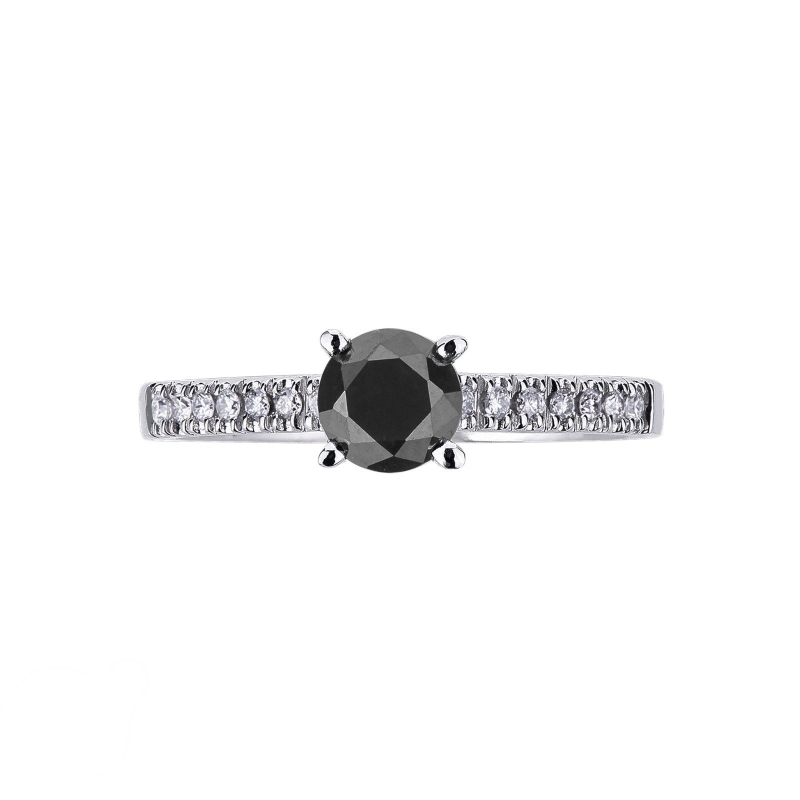 Bague en Or Blanc 18k avec Diamant Noir et Diamants Latéraux