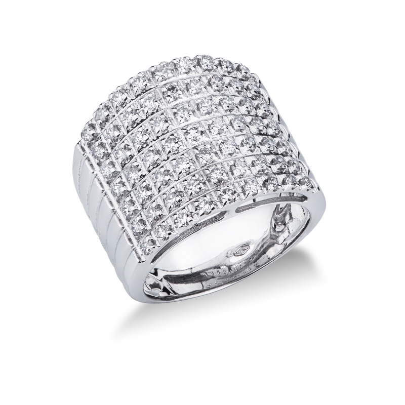 Bague sept rangs or blanc 18k avec diamants Bague sept rangs or blanc 18k avec diamants