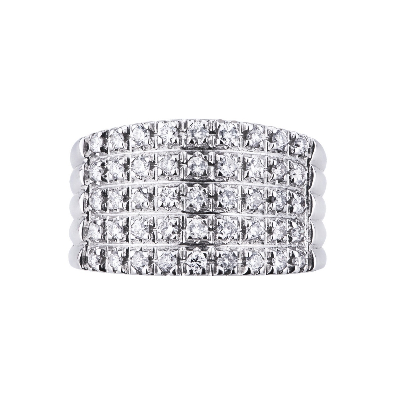 Bague à 5 rangées en or blanc 18k avec des diamants Bague à 5 rangées en or blanc 18k avec des diamants