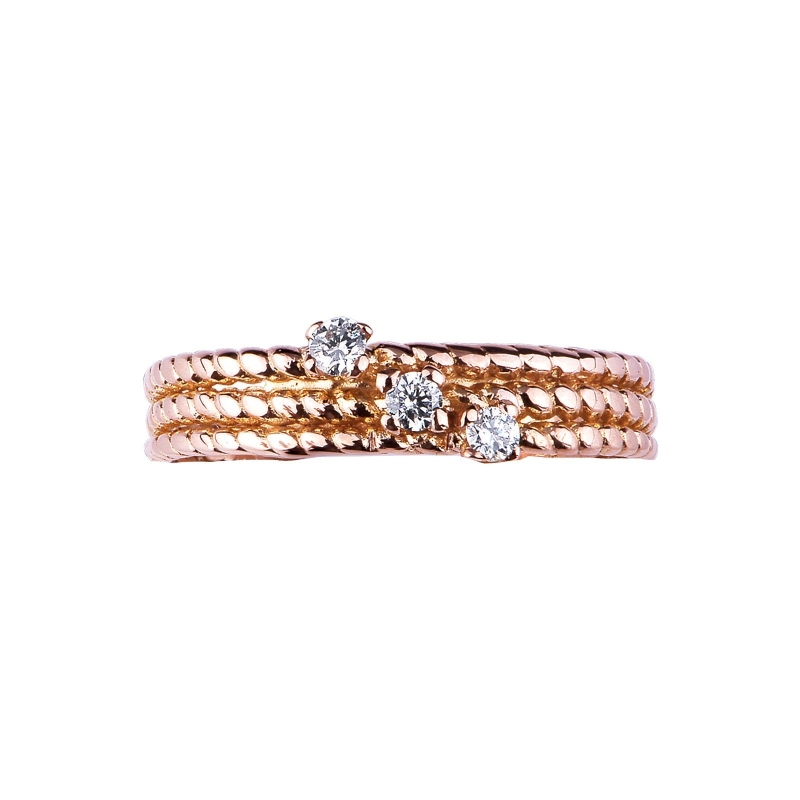 Bague trilogy en or rose 18k avec diamants Bague trilogy en or rose 18k avec diamants