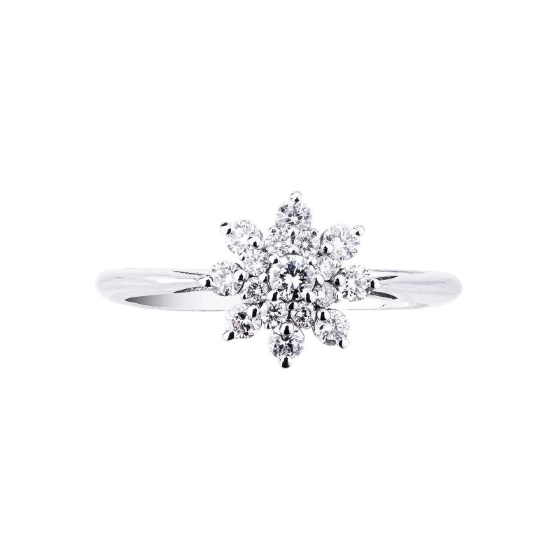 Bague fleur en or blanc 18k diamants  Bague fleur en or blanc 18k diamants