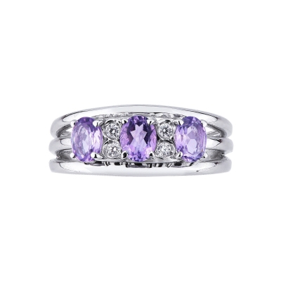 Bague en or blanc 18 carats avec 3 améthystes et diamants