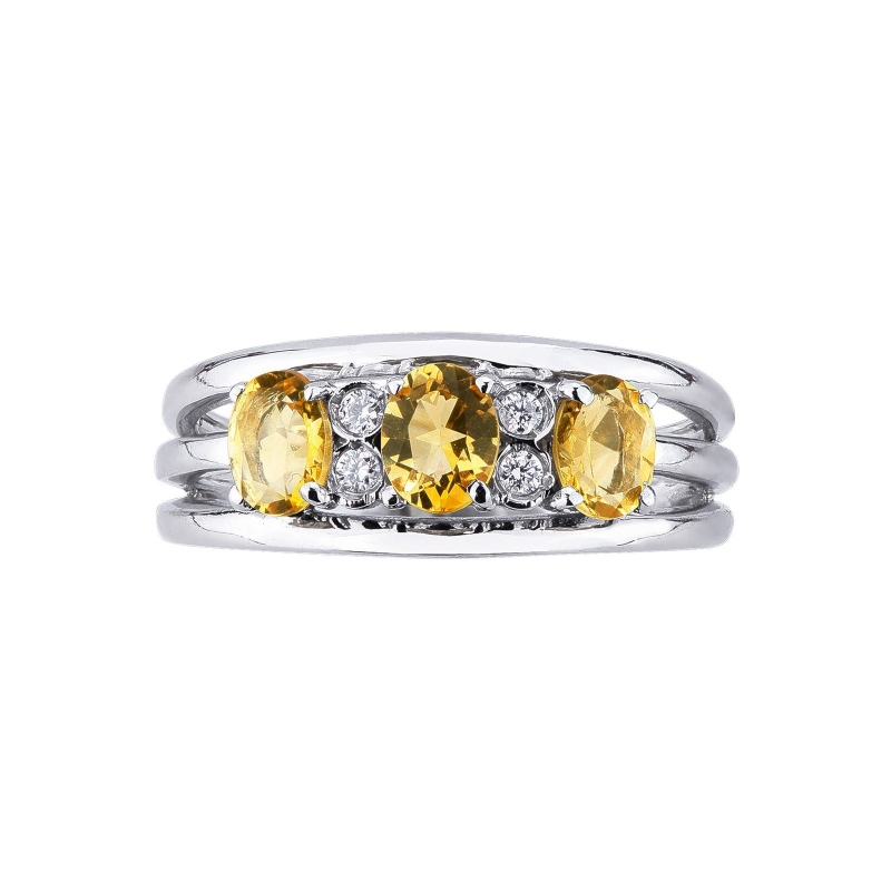 Bague  en or blanc 18 carats avec 3 citrines et 4 diamants Bague  en or blanc 18 carats avec 3 citrines et 4 diamants