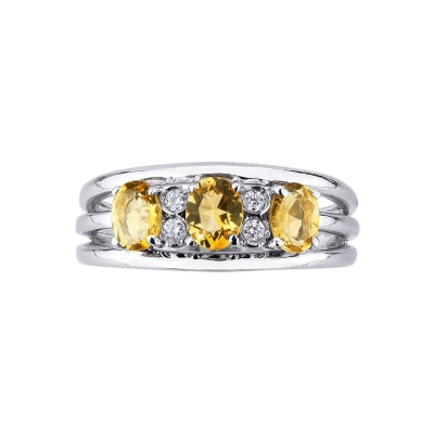 Bague  en or blanc 18 carats avec 3 citrines et 4 diamants