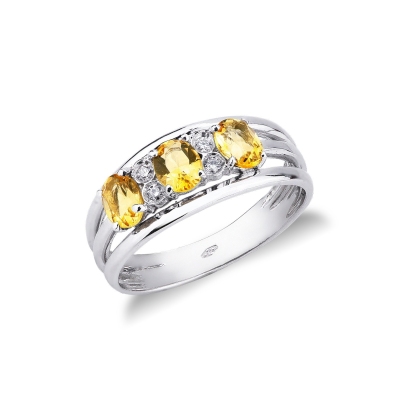 Bague  en or blanc 18 carats avec 3 citrines et 4 diamants