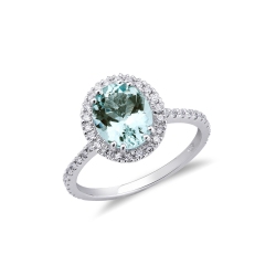 Bague halo en or blanc 18 carats avec aigue-marine