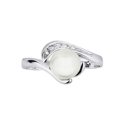 Bague contrarié en or blanc 18k avec perle et diamants