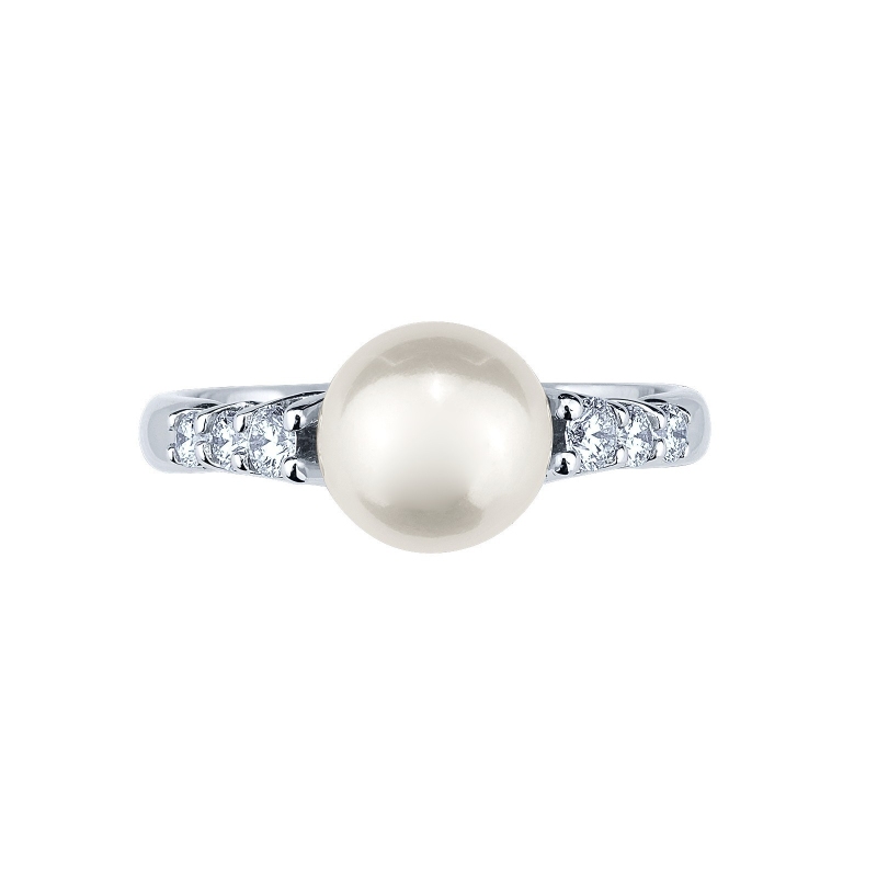 Bague en or blanc 18 carats avec perle naturelle et diamants Bague en or blanc 18 carats avec perle naturelle et diamants