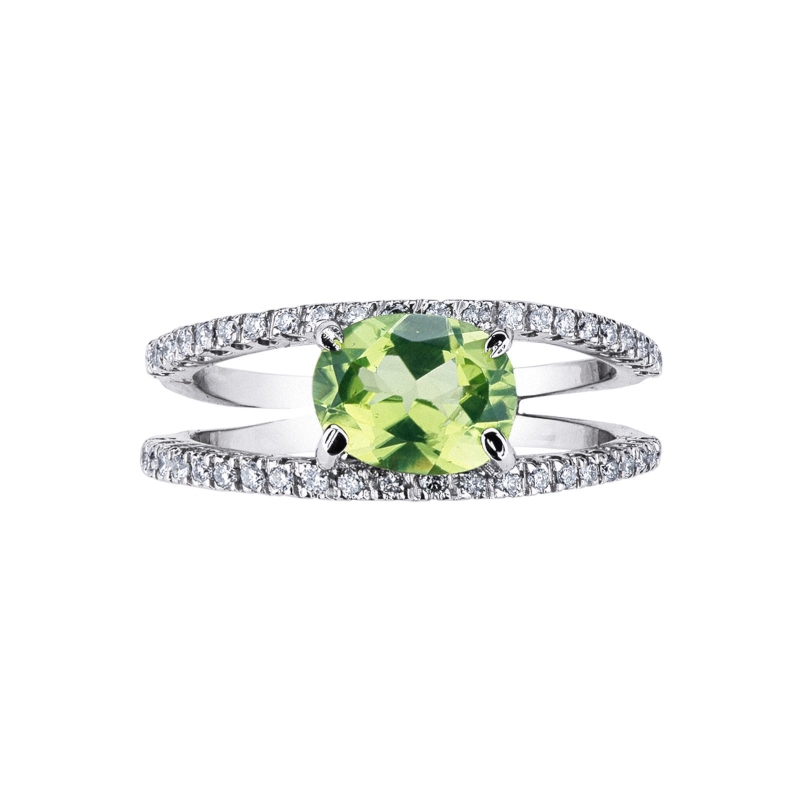 Bague femme en or blanc 18 carats péridot et diamants  Bague femme en or blanc 18 carats péridot et diamants
