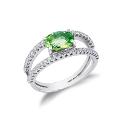 Bague femme en or blanc 18 carats péridot et diamants