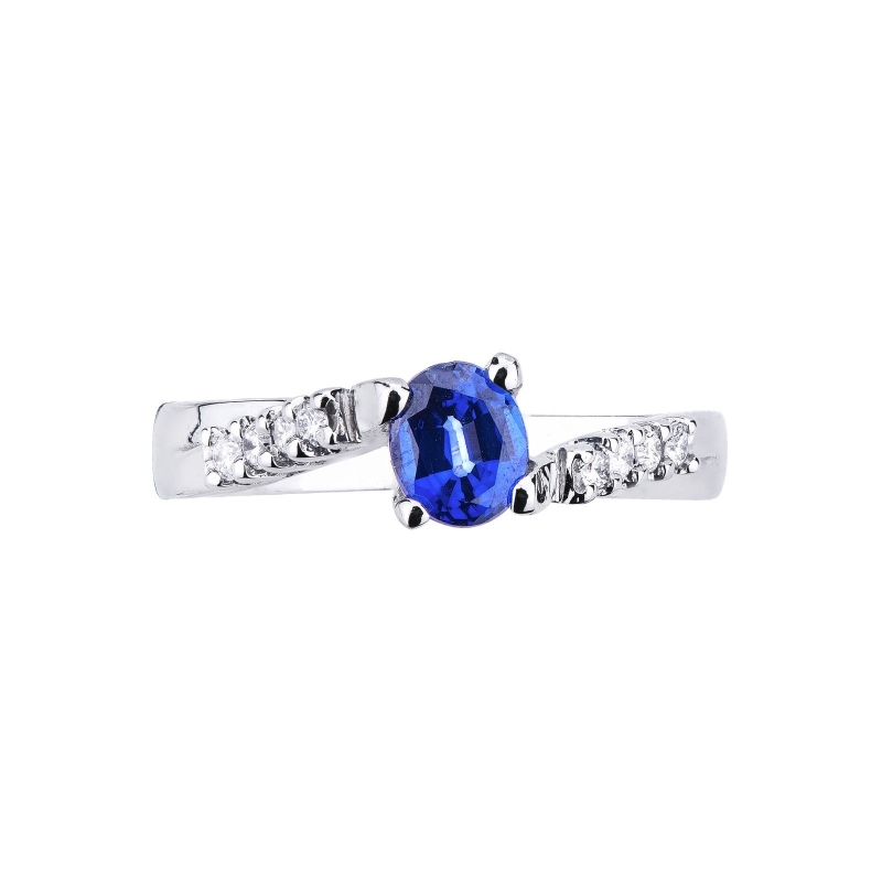 Bague en Or Blanc 750 avec Saphir Bleu et Diamants Bague en Or Blanc 750 avec Saphir Bleu et Diamants